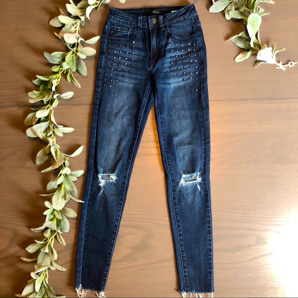 Kancan High Waisted Studded Distressed Jeans Sz 23
